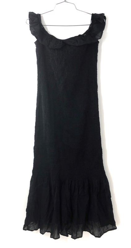 amanda holden black dress bgt Anthropologie Women's Black Smocked Ruffle Off-Shoulder Rayon Dress Sz