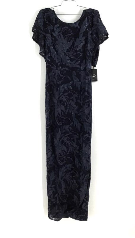 NWT Adrianna Papell Women's Midnight Blue Capelet Long Maxi Dress Size