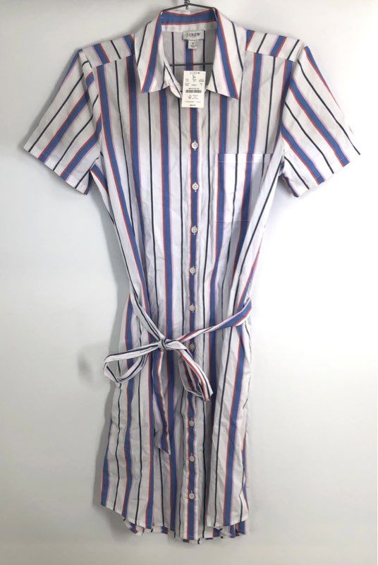 J.Crew Women's Striped Cotton Tie Waist Short Sleeve Shirt Dress NWT Sz 2