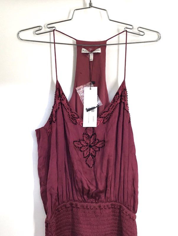 Karina Grimaldi Women's Cherry Rica Embell Silk Smocked Mini Dress Sz S NWT
