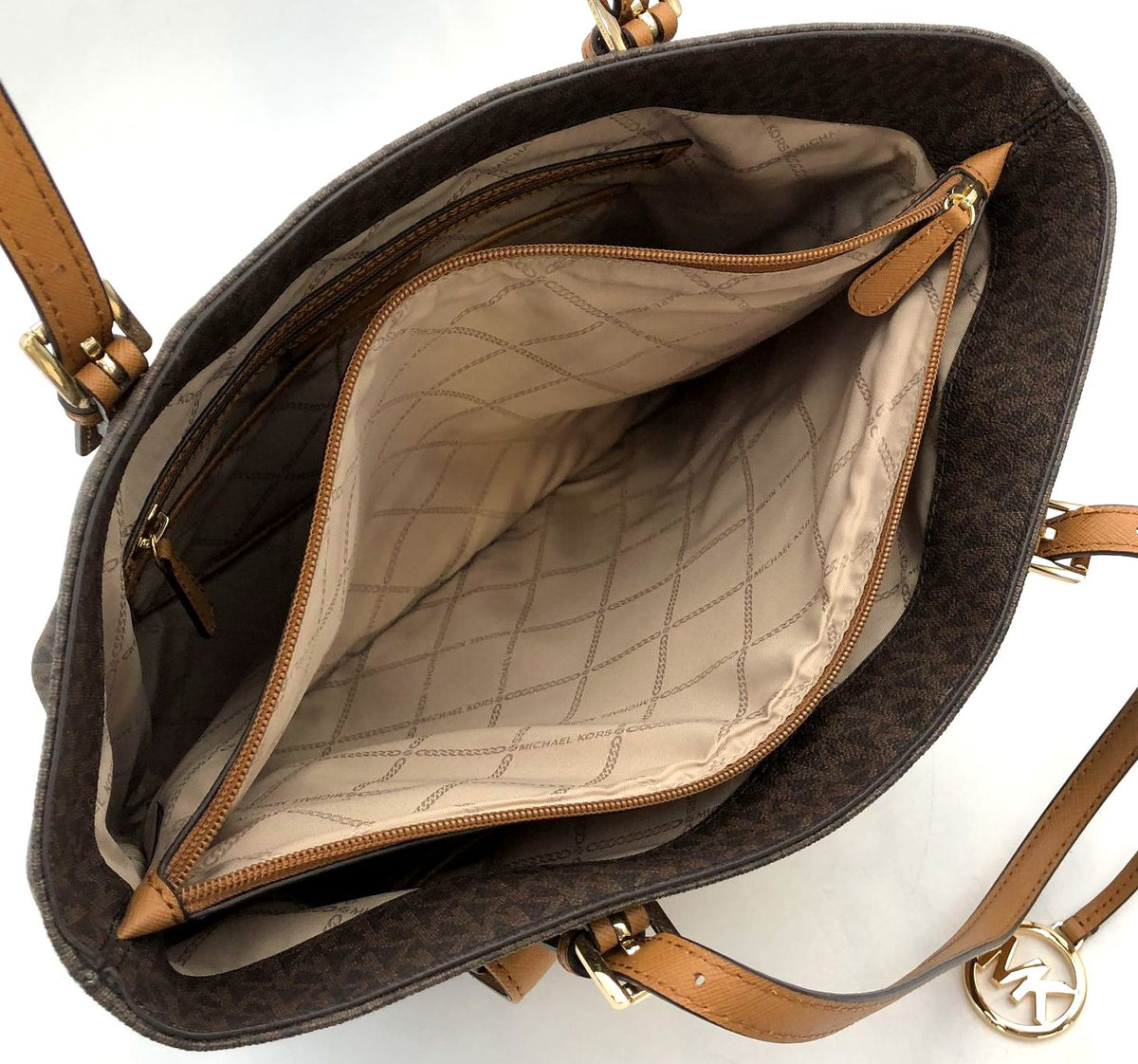 Michael Kors Jet Set Brown Signature Print Tote with Gold-Tone Accents (+COA)