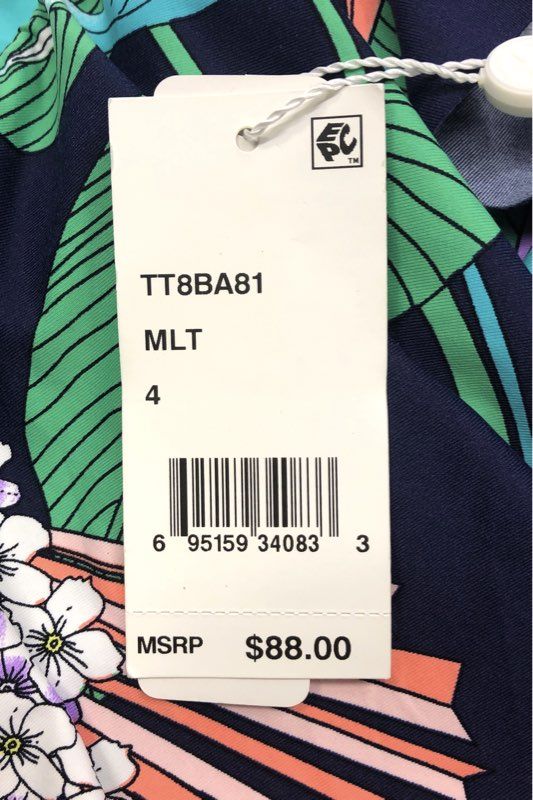 Trina Turk Women's Navy Multi Alana Off Shoulder Ruffle Bikini Top Sz 4 NWT