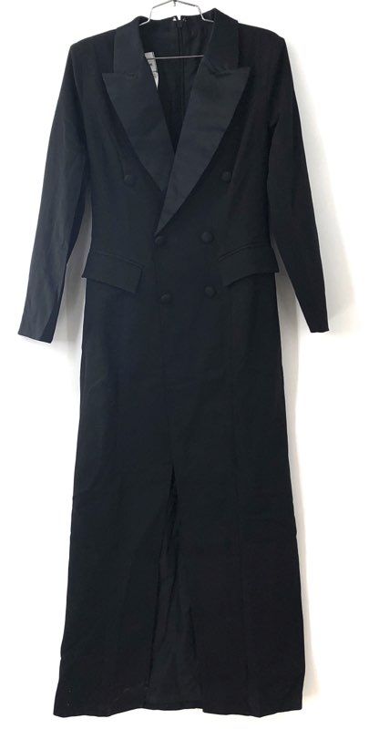 LanTing Bride Women's Black Tuxedo Maxi Dress Double Breasted Satin Lapel NWT S