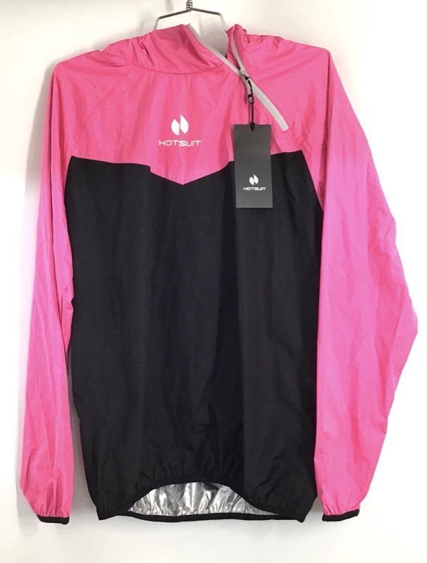 HOTSUIT Women's Pink Black Colorblock Sauna Suit Jacket Hoodie NWT Sz XL