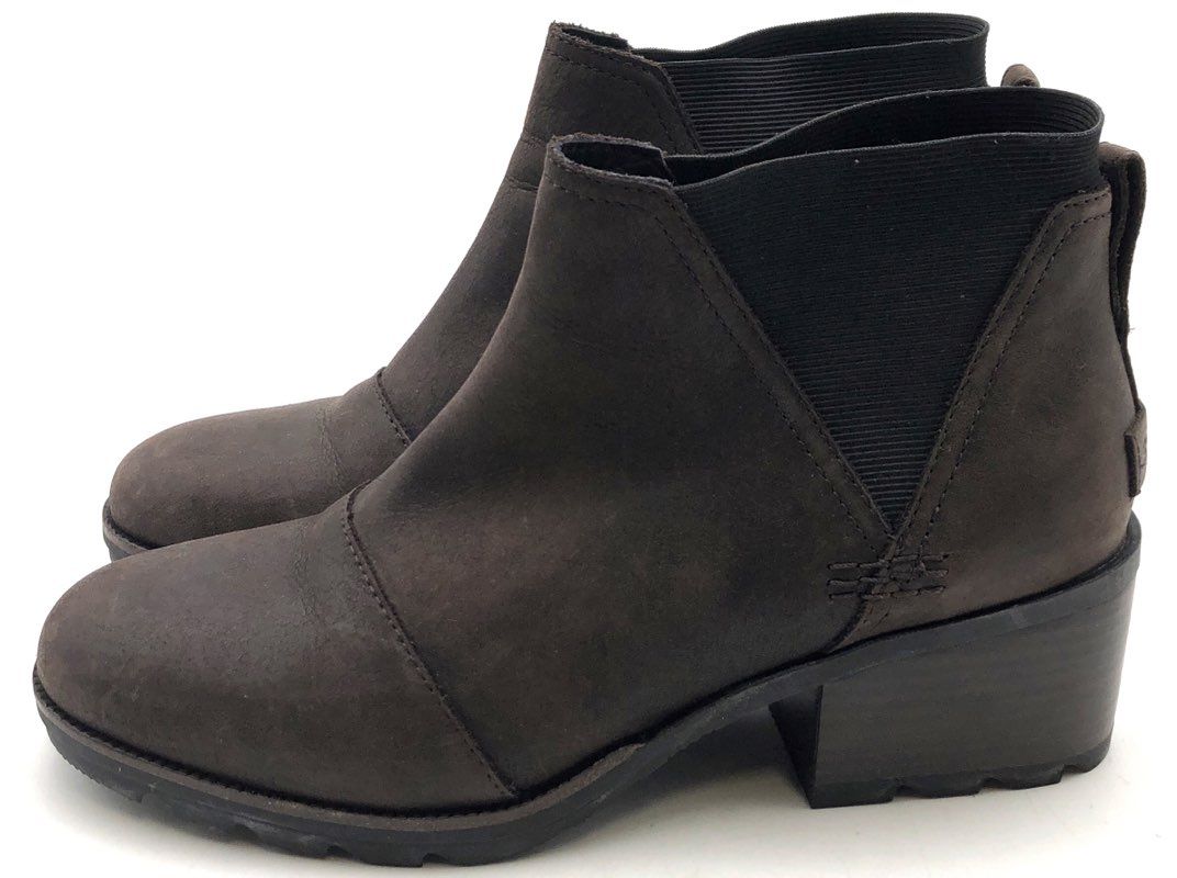 Sorel Lolla II Chelsea Dark Brown Leather Heeled Ankle Boots Women's Size 9