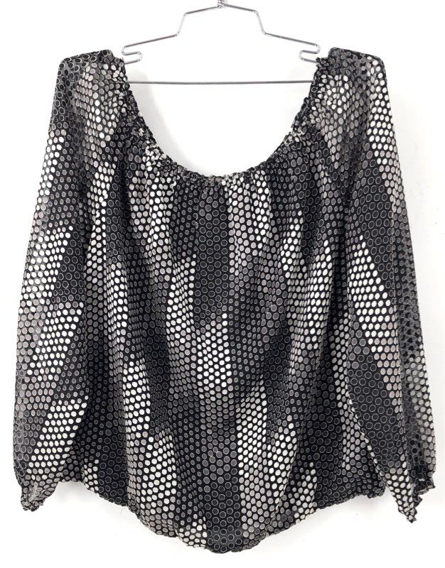 White House Black Market Women's LS OTS Dot BO Blouse Black Ecru NWT Sz L