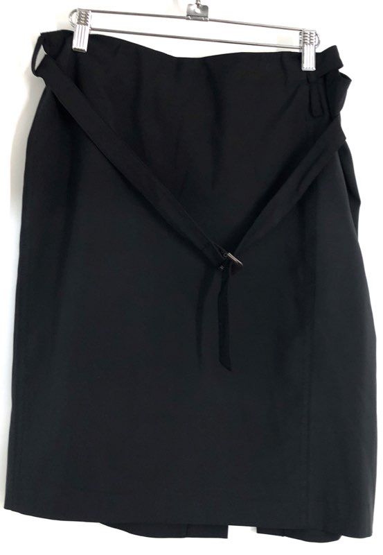 Sandra Angelozzi Women's Black Belted Straight Skirt Center Vent Size 40