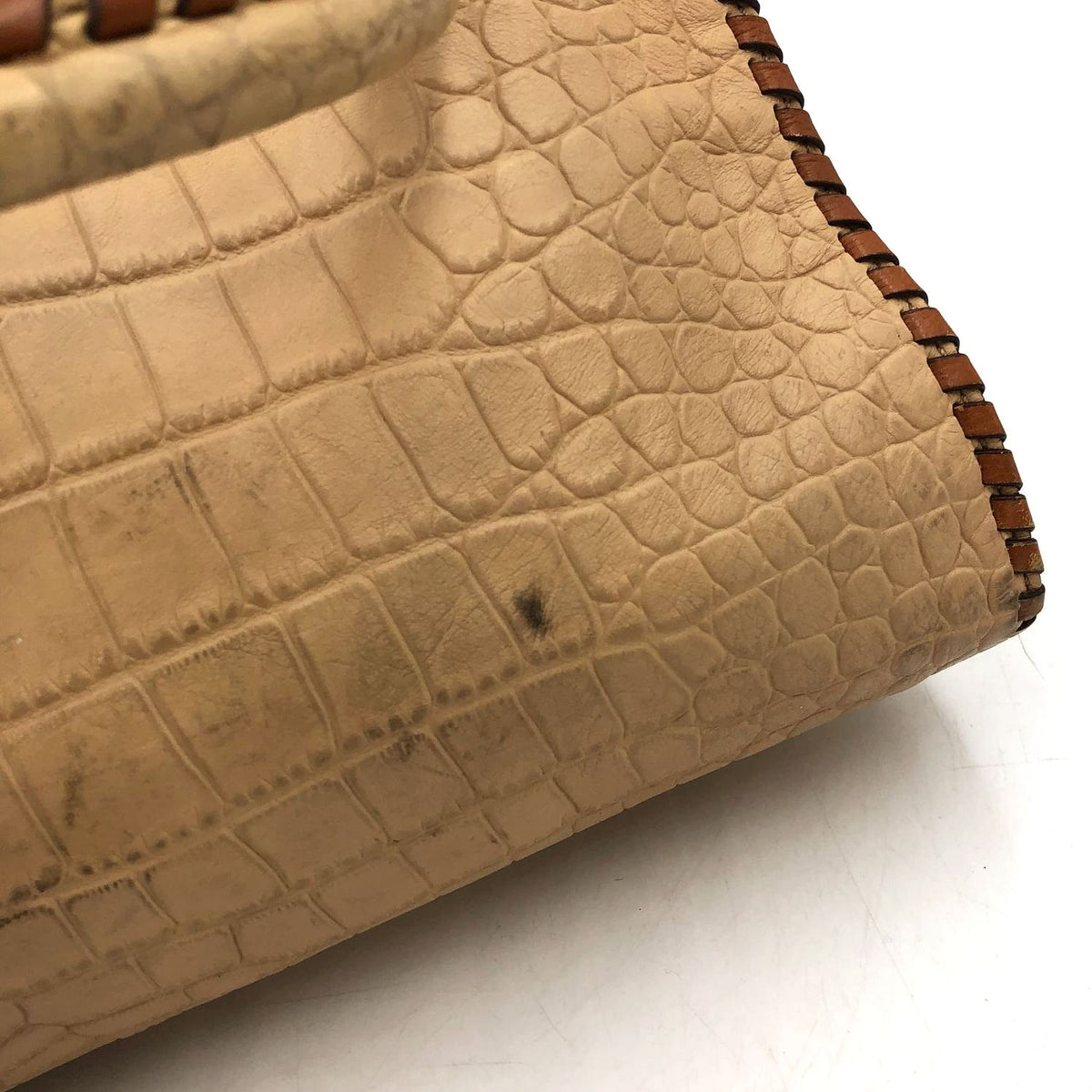 Michael Kors 'Hamilton' Tan Croc Embossed Leather & Brown Whipstitch Tote (+COA)
