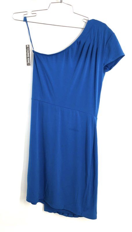 Gianni Bini Women's Aaliyah One Shoulder Pleated Atlantic Blue Knit Dress Sz XS