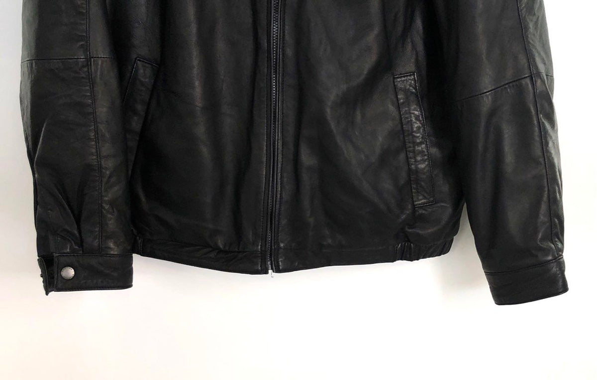 Nautica Men's Black Genuine Leather Full Zip Bomber Jacket Sz XL