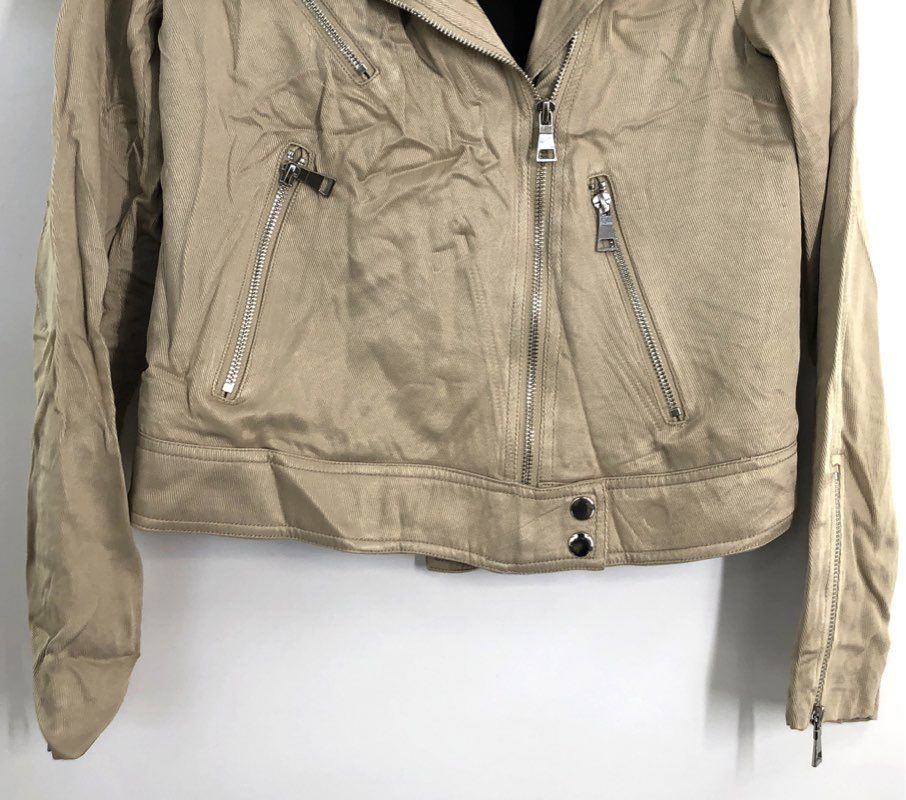Elie Tahari Women's Beige Ribbed Viscose Asymmetrical Zip Moto Jacket Size M NWT