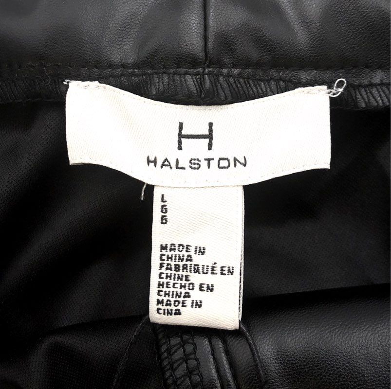 Halston Women's Black Faux Leather Ankle Length Straight Leg Pants NWT Sz L
