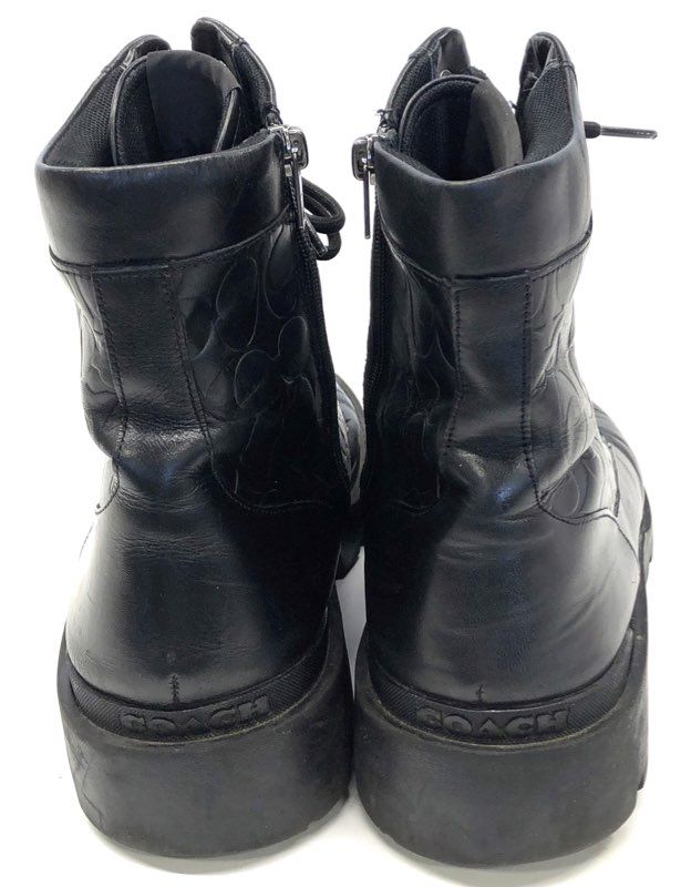 Coach Citysole Tactical Boot Black Leather Lace Up Side Zip Combat Size 11.5 D