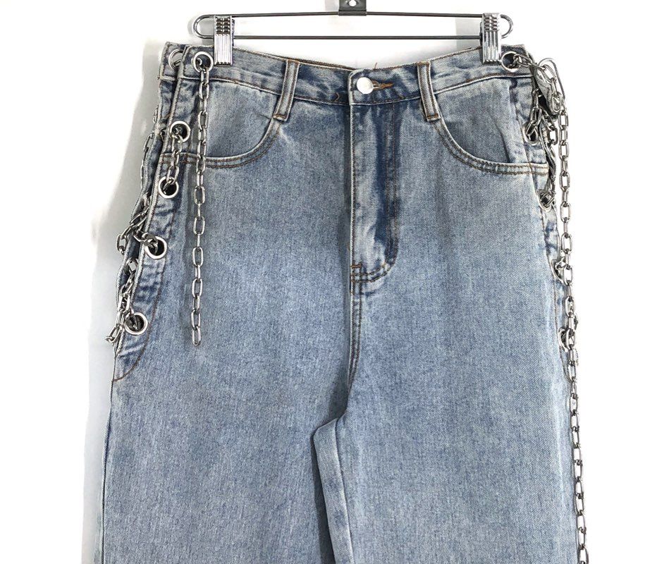 Fashion Nova Women's Tall Breaking Chains Straight Leg Jeans Light Blue Sz 9 NWT