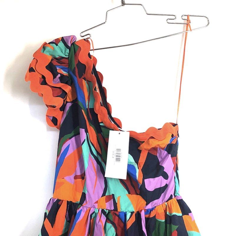 Avara Women's Lucy Multicolor One Shoulder Scalloped Tiered Dress NWT Sz M