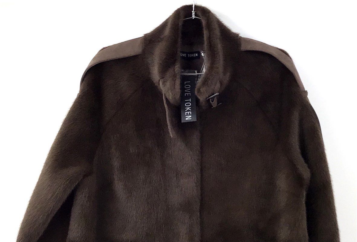 NWT Love Token Women's Brown Faux Fur Trench Coat - Size M