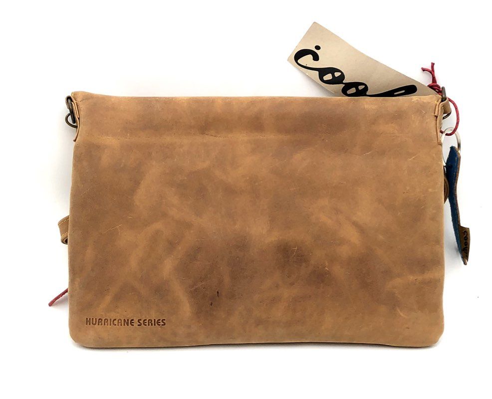 Cooks Tan Brown Leather Hurricane Series Foldover Clutch Crossbody Bag NWT