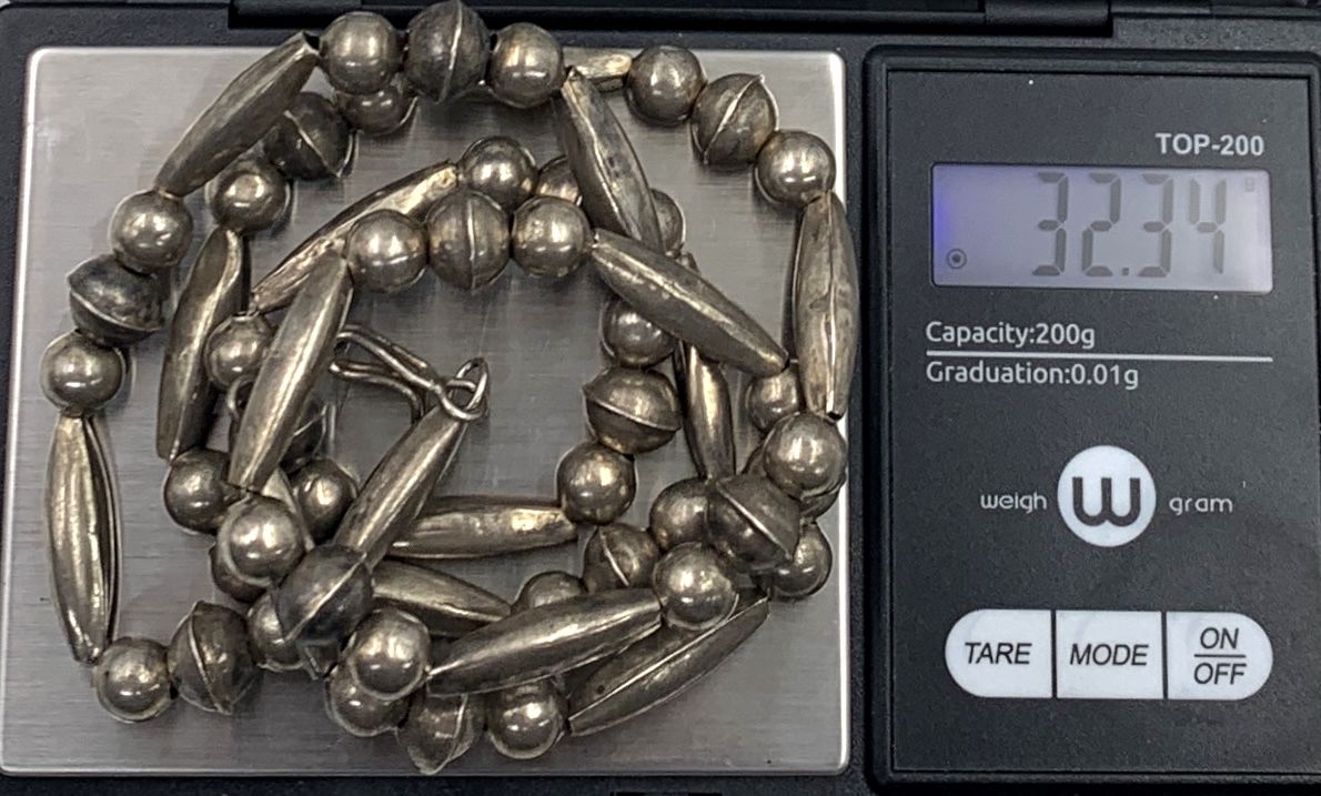 Striking Sterling (.925) Silver 26" Beaded Necklace 32.34g