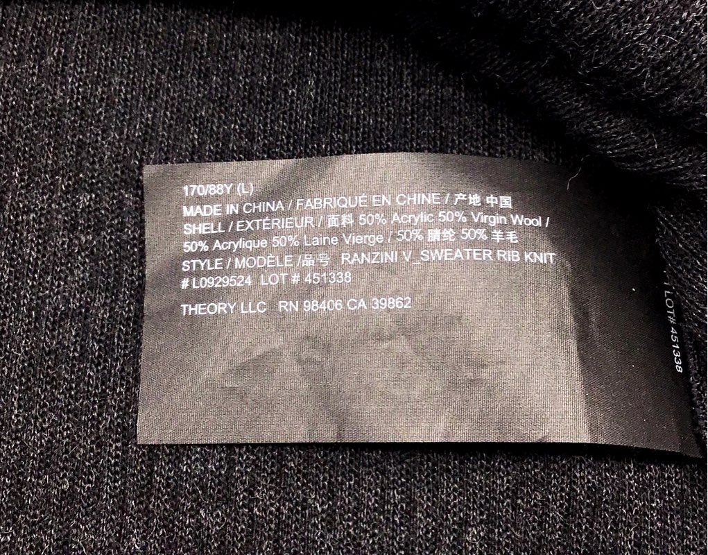 Theory Women's Ranzini V Rib Knit Sweater Charcoal NWT Sz L