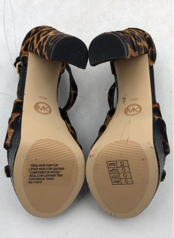 Michael Kors Women&#39;s Brown Leopard Print Fur Block Platform Heels - Size 7.5 M