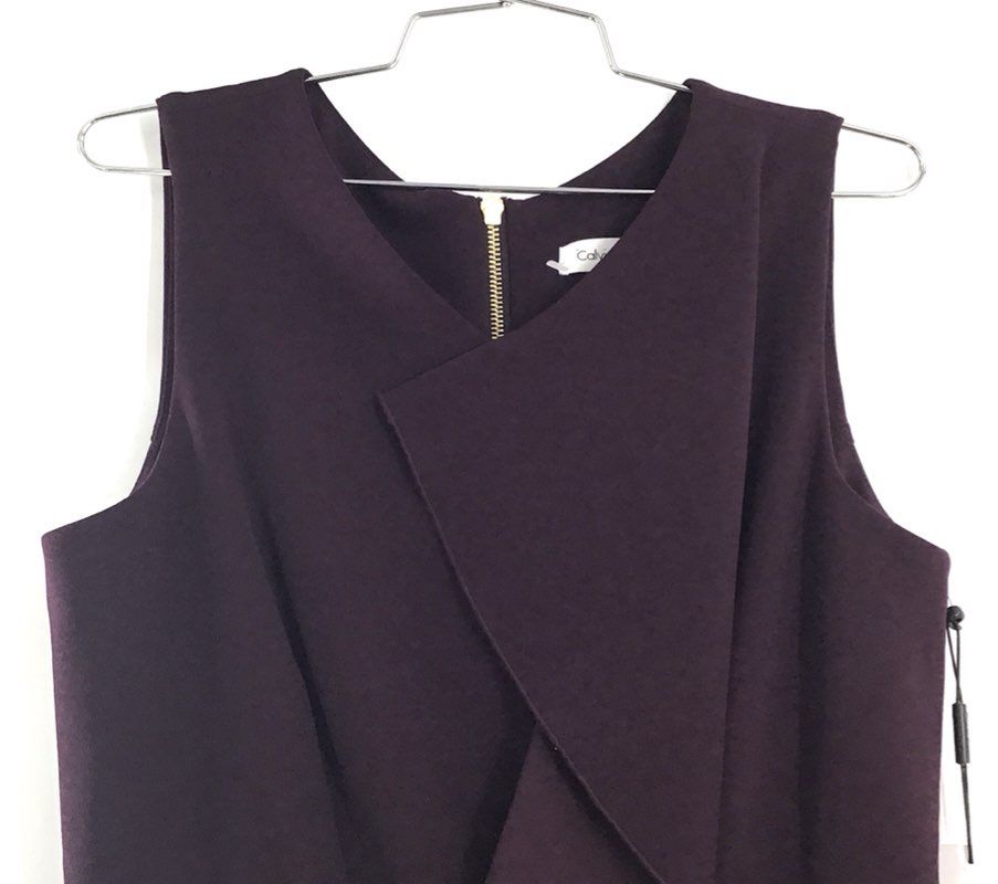 Calvin Klein Women's Plum Sleeveless Ruffle Asymmetric Sheath Dress Sz 10 NWT