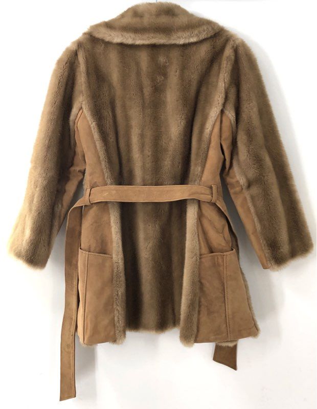 Vintage 70s Lilli Ann Women's Penny Lane Faux Fur Suede Belted Coat Sz S