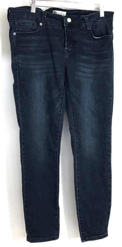 Banqi Women's Dark Wash Skinny Jeans Whisker Stretch Knit Waistband Size 10