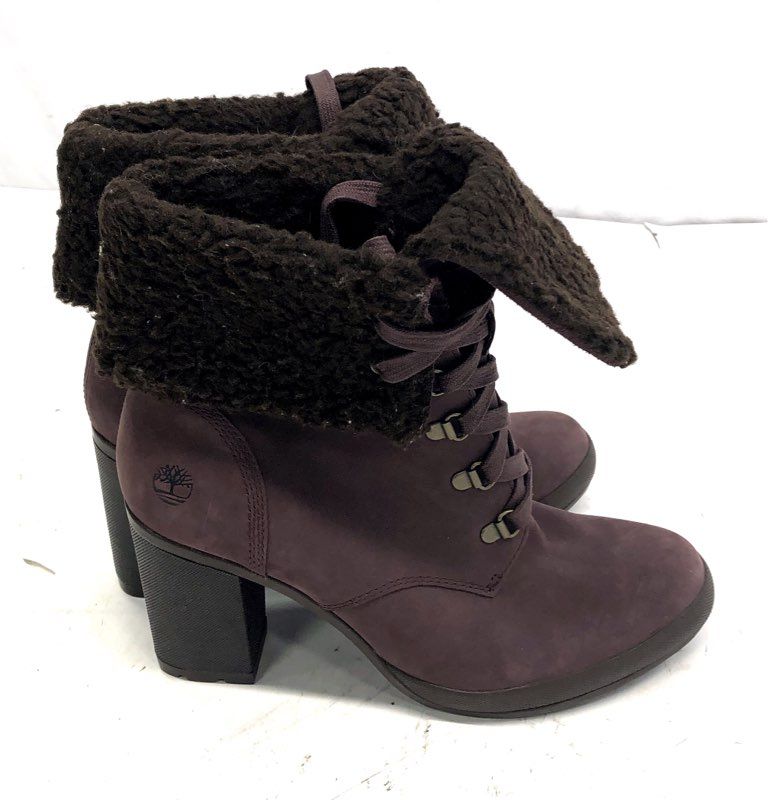 Timberland Glancy Fold-Down Shearling Purple Heel Lace Up Boots Size 8.5 Womens