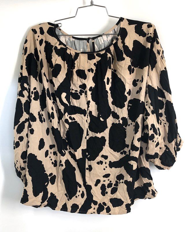 Corey Lynn Calter Women's Black Motif Abstract Animal Print Blouse Sz M NWT