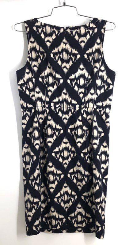 Talbots Petites Women's Navy Cream Geometric Ikat V-Neck Sheath Dress NWT 8P