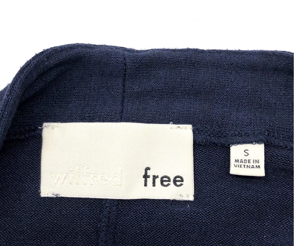 Wilfred Free Women's Navy Blue Open Front Drape Pocket Knit Cardigan Sz S
