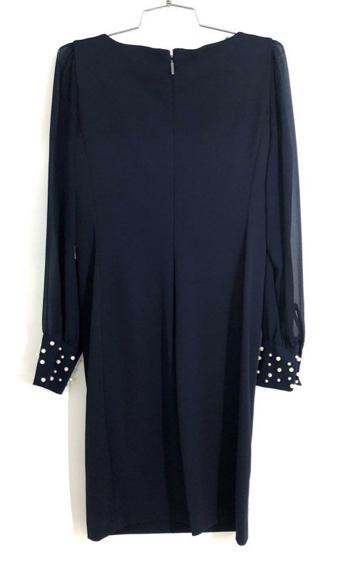 Karl Lagerfeld Paris Women's Navy Pearl Cuff Long Sleeve Sheath Dress Sz 2 NWT