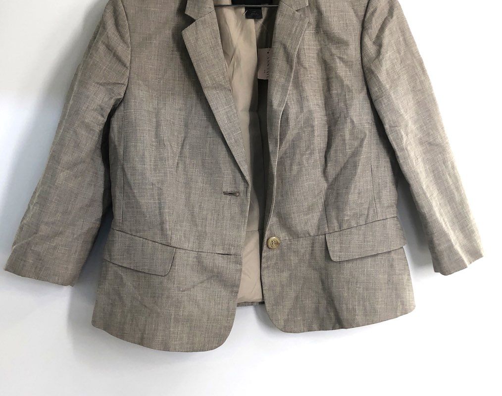 Ann Taylor Petite Women's Gray Tan One Button Blazer Jacket NWT Sz 10P
