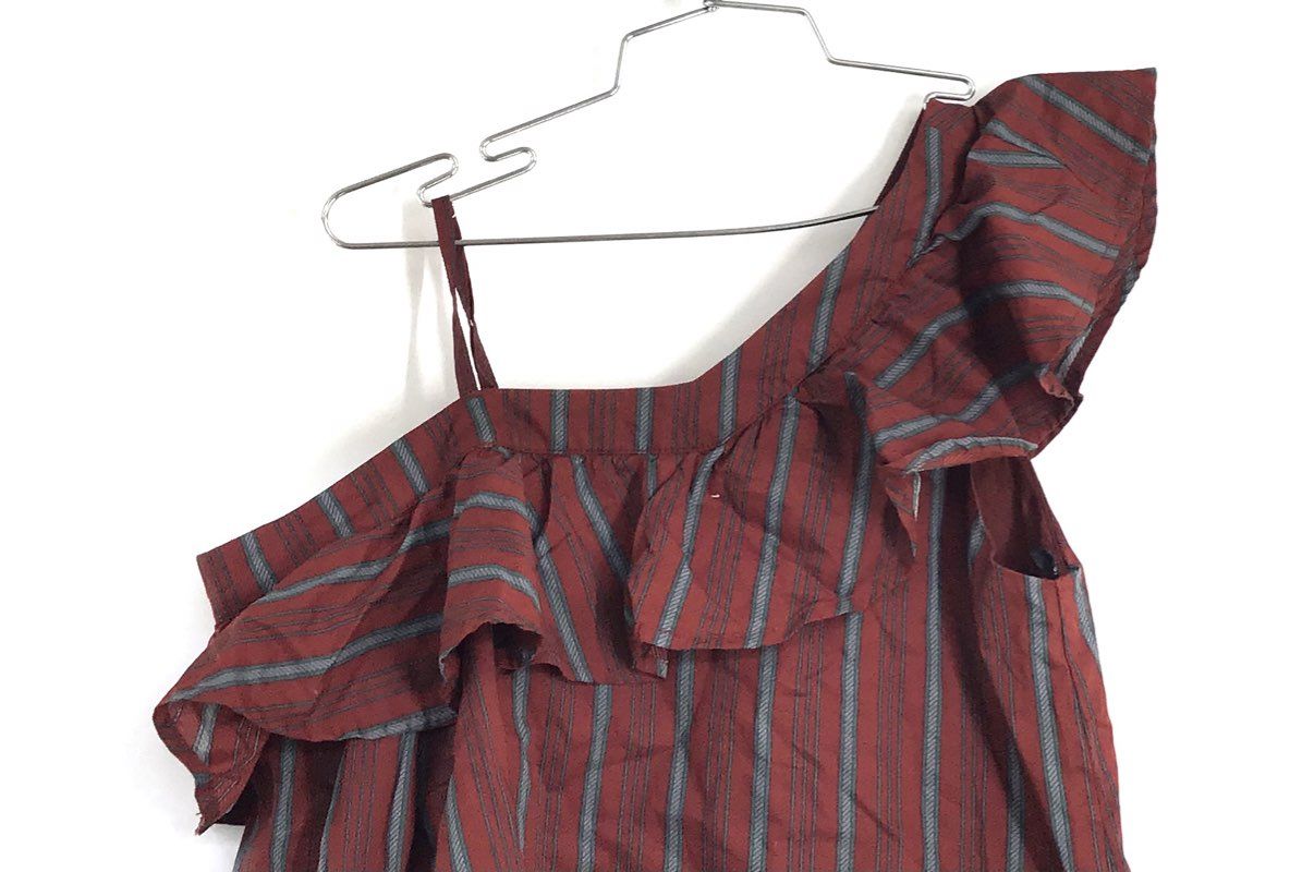 J.O.A. Los Angeles Women's Rust Red Striped One Shoulder Ruffle Top Sz XS
