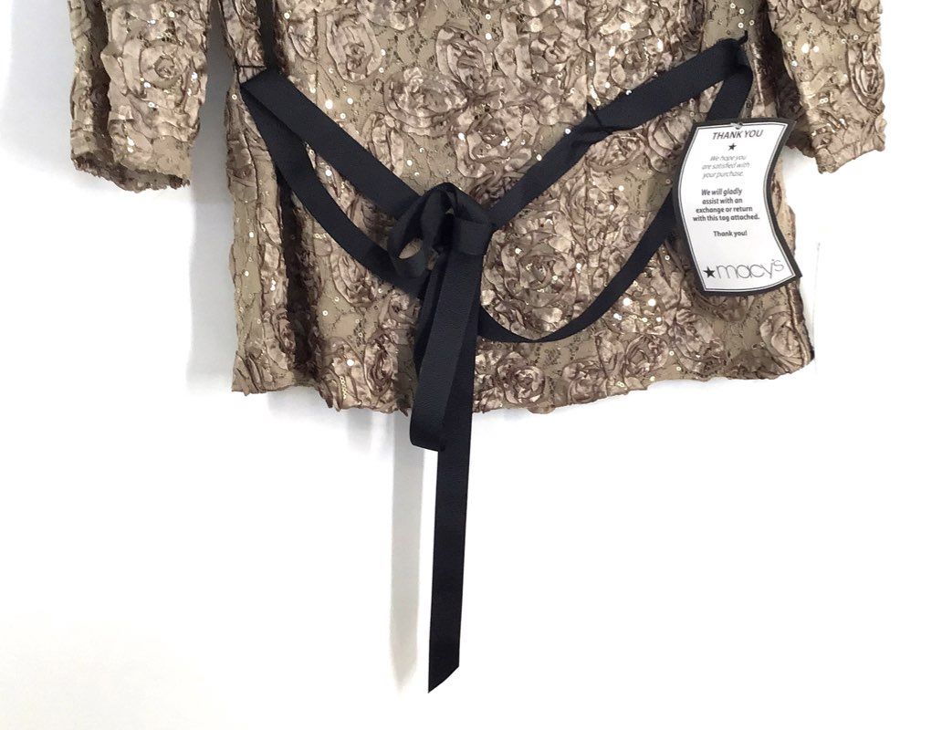 Alex Evenings Women's Champagne 3D Rosette Lace Sequin Evening Blouse NWT Sz M