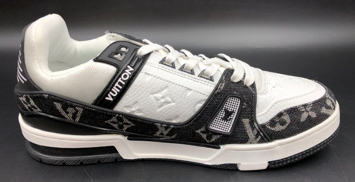 Louis Vuitton Inspired Men's Signature LV Monogram Black/White Sneakers - Sz 45