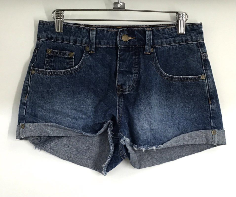 Rip Curl Women's Dark Wash Denim Cuffed Distressed Shorts Sz 25