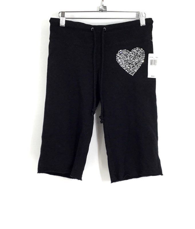 NWT Twisted Heart Women&#39;s Black Cotton Elastic Waist Capri Pants - Size P