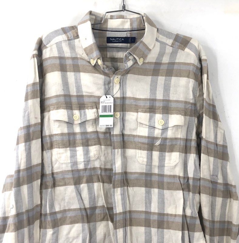 NWT Nautica Men's Multicolor Plaid Classic Fit Button-Up Shirt - Size L