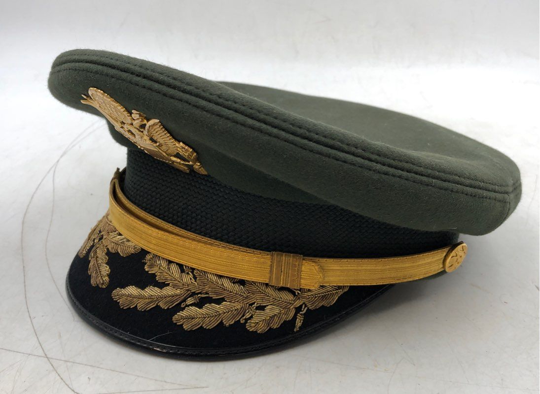 Vintage 80s Bancroft Men's US Army Officer Service Cap Green Fur Felt Pak-Cap