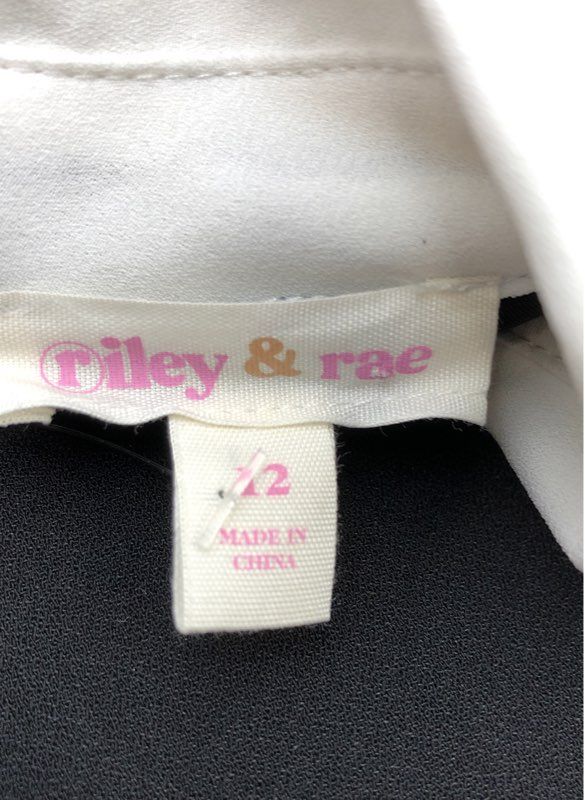 Riley and Rae Women's Black Dress White Peter Pan Collar Long Sleeve NWT Sz 12