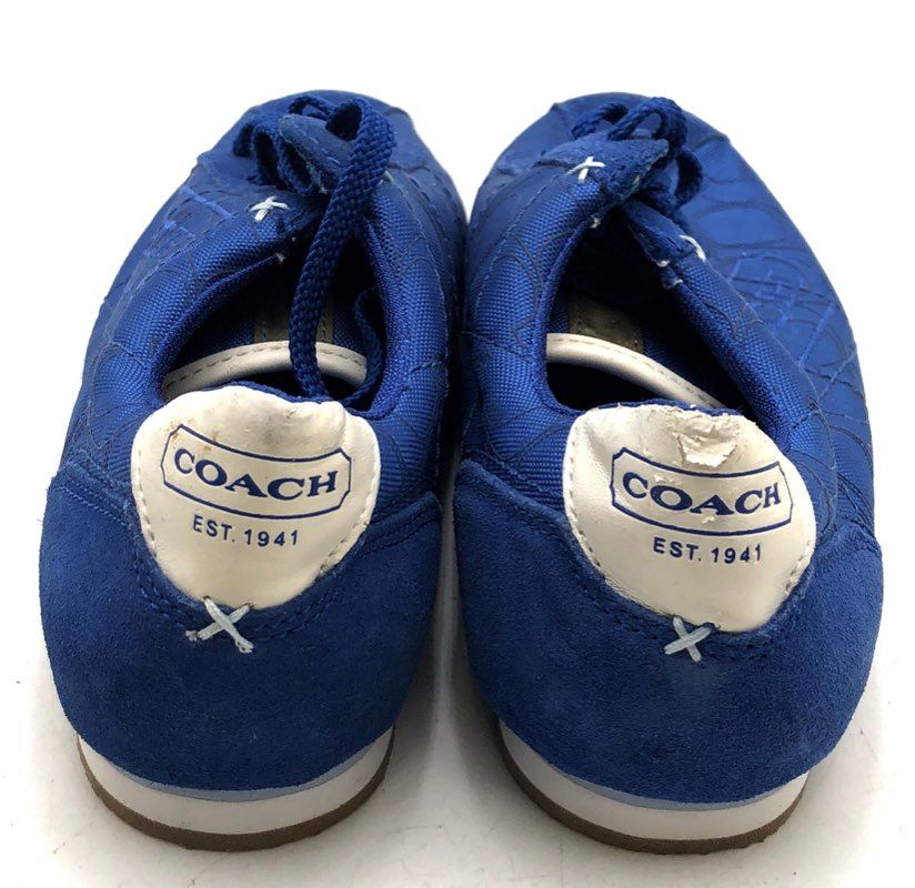 Coach Patti Blue Monogram Canvas Suede Low Top Sneakers Size 7M