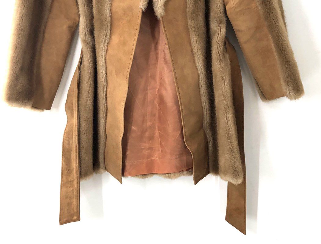 Vintage 70s Lilli Ann Women's Penny Lane Faux Fur Suede Belted Coat Sz S