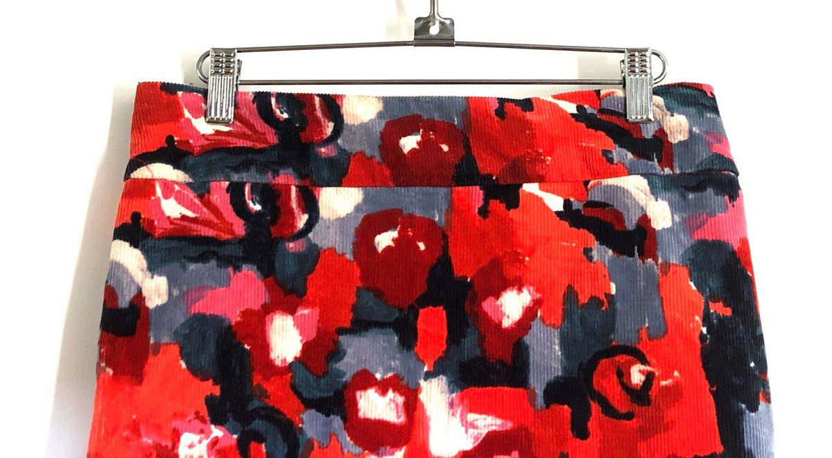 Vanessa Virginia Women's Red Abstract Floral Corduroy Pencil Skirt Sz 2