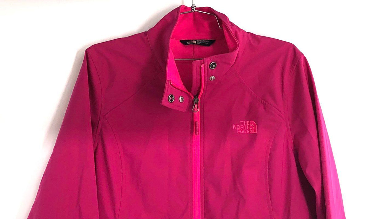 The North Face Women's Pink WindWall Softshell Full Zip Jacket Snap Neck Sz L