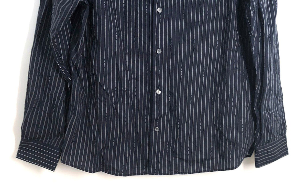 Ted Baker Men's Navy Branded Stripe Print Regular Fit Cotton Shirt Sz 5 NWT