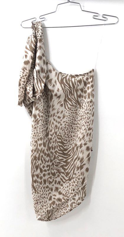 Westmoon Women's Dress Brown Tan Animal Print One Shoulder Asymmetrical NWT Sz L