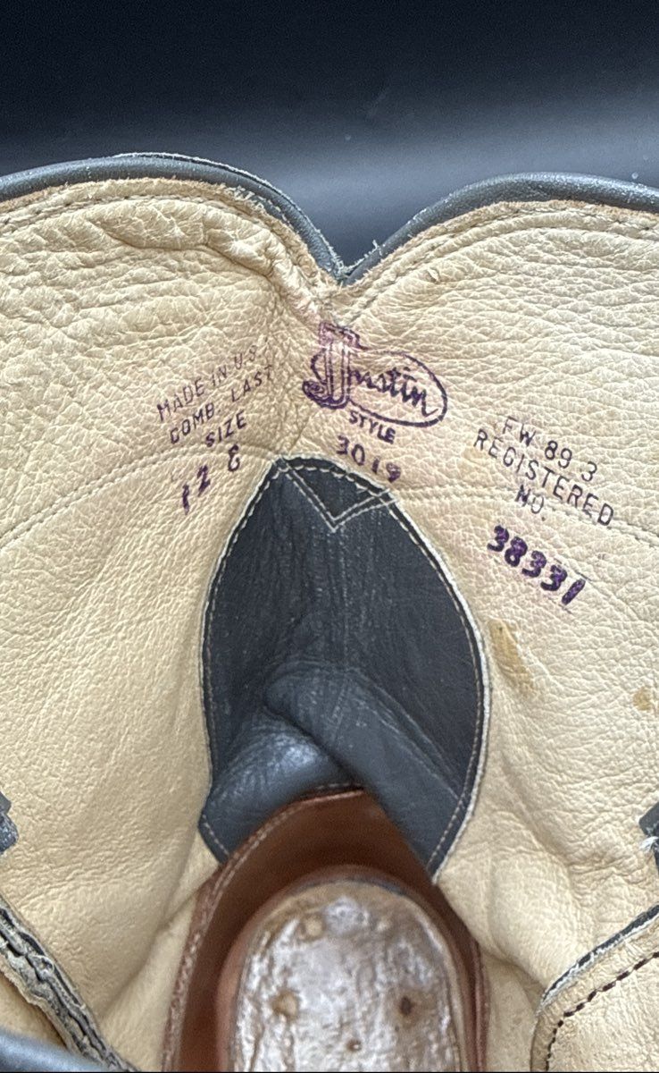 Vintage 90s Justin 3019 Gray Elephant Leather Cowboy Boots Men's Size 12 D