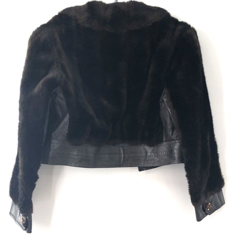 Vintage 70s Israeli Women's Faux Fur & Leather Cropped Moto Jacket Brown Sz L