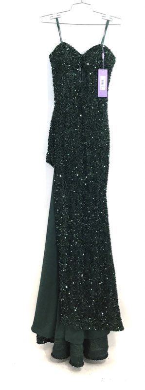 Ladivine Emerald Green Sequined Mermaid Gown CD883 Slit Corset Sz 6 NWT